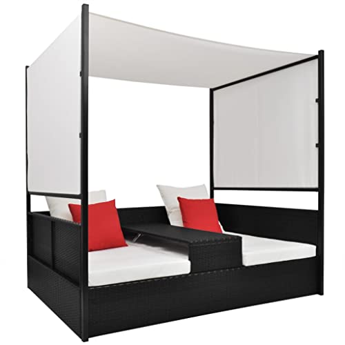 KLYEON Gartenbett mit Baldachin Schwarz 190×130 cm Poly Rattan Gartenmöbel KLYEON Gartenbett mit Baldachin Schwarz 190×130 cm Poly Rattan Gartenmöbel von KLYEON