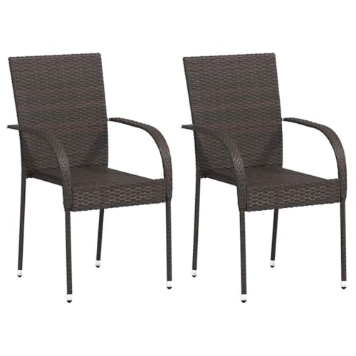 KLYEON Gartensitzmöbel Stapelbare Gartenstühle 2 STK. Poly Rattan Braun von KLYEON