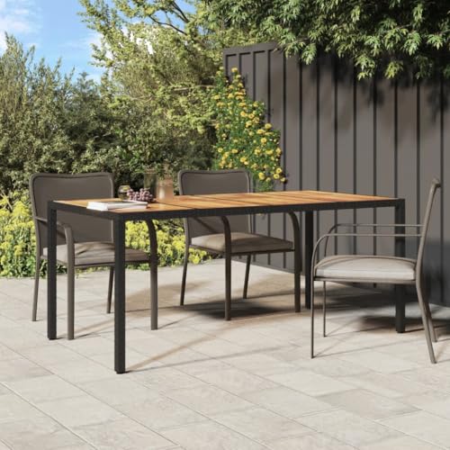 KLYEON Gartentisch 190x90x75 cm Poly Rattan und Akazienholz Schwarz Gartenmöbel Tische von KLYEON