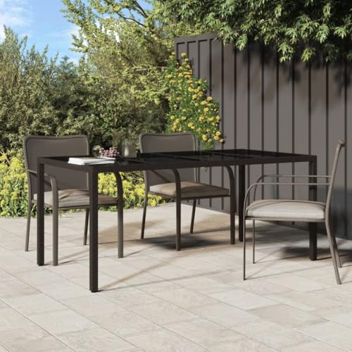 KLYEON Gartentisch Braun 190x90x75 cm Gehärtetes Glas und Poly Rattan Gartenmöbel Tische von KLYEON