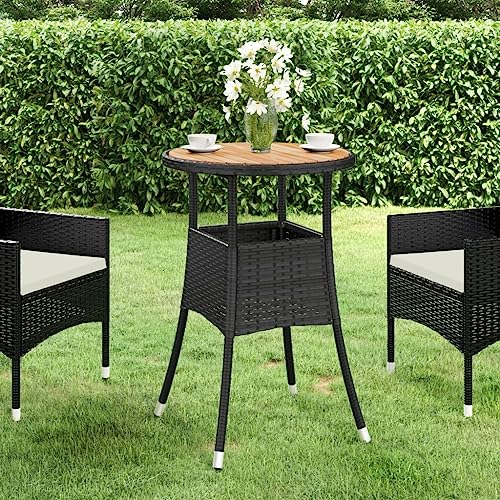 KLYEON Gartentisch Ø60x75 cm Akazienholz und Poly Rattan Schwarz Gartenmöbel Tische von KLYEON
