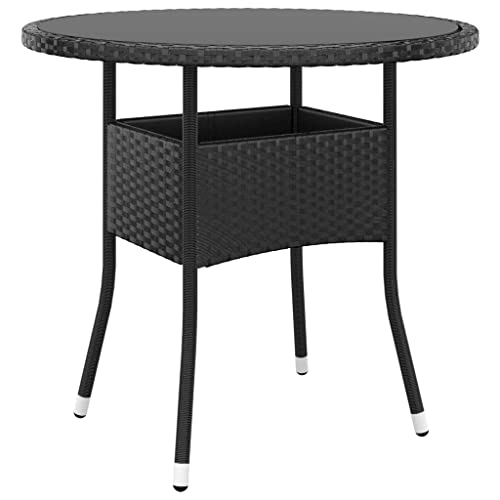KLYEON Gartentisch Ø80x75 cm Hartglas und Poly Rattan Schwarz Gartenmöbel Tische von KLYEON
