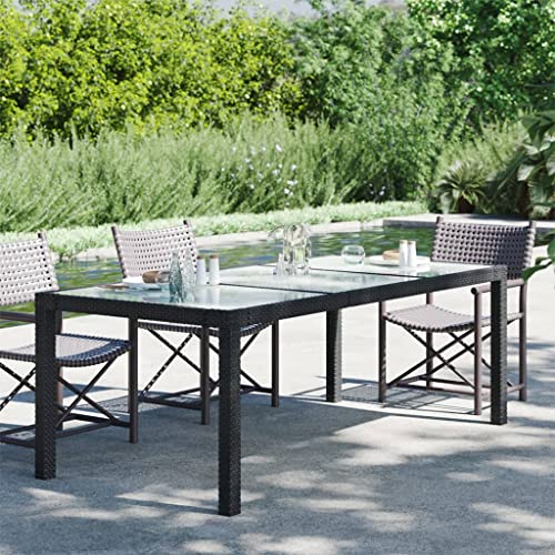 KLYEON Gartentisch Schwarz 190x90x75 cm Gehärtetes Glas Poly Rattan Gartenmöbel Tische von KLYEON