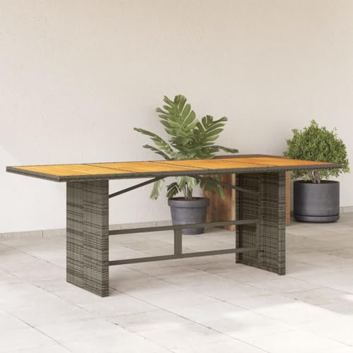 KLYEON Gartentisch mit Akazienholz-Platte Grau 190x80x74cm Poly Rattan Gartenmöbel Tische von KLYEON
