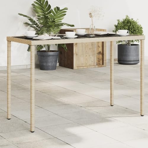 KLYEON Gartentisch mit Glasplatte Beige 115x54x74 cm Poly Rattan Gartenmöbel Tische von KLYEON