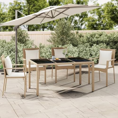 KLYEON Gartentisch mit Glasplatte Beige Poly Rattan & Hartglas Gartenmöbel Tische von KLYEON