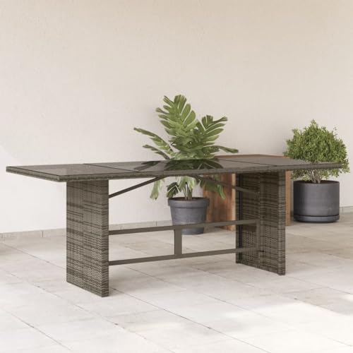KLYEON Gartentisch mit Glasplatte Grau 190x80x74 cm Poly Rattan Gartenmöbel Tische von KLYEON