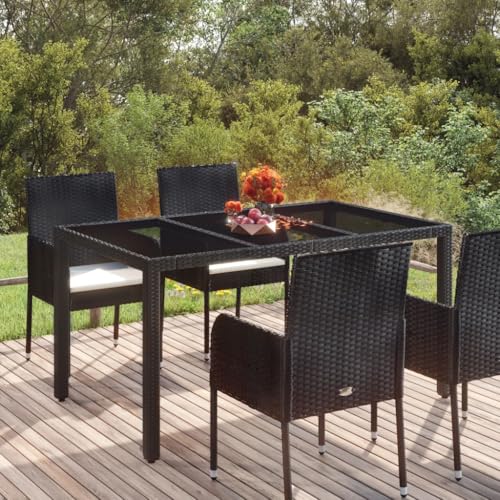 KLYEON Gartentisch mit Glasplatte Schwarz 150x90x75 cm Poly Rattan Gartenmöbel Tische von KLYEON