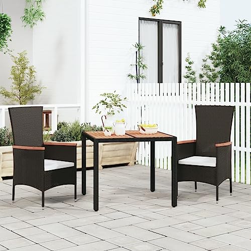 KLYEON Gartentisch mit Holzplatte Schwarz Poly Rattan & Akazienholz Gartenmöbel Tische von KLYEON