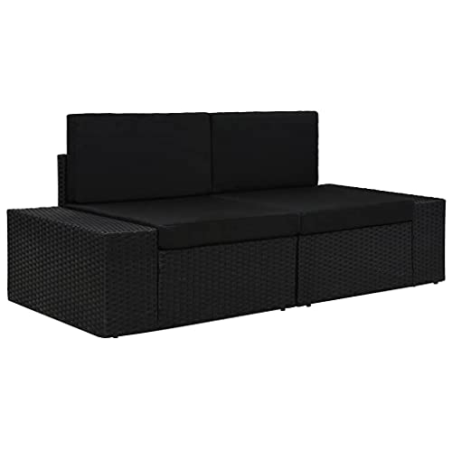 KLYEON Modulares 2-Sitzer-Sofa Poly Rattan Schwarz Garten Sofa von KLYEON