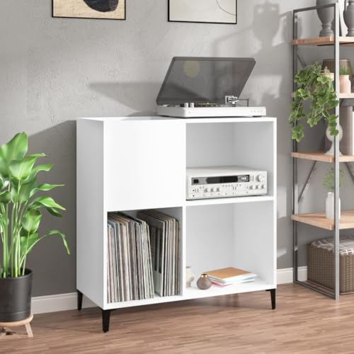 KLYEON Plattenschrank Weiß 84,5x38x89 cm Holzwerkstoff,Praktischer VinylSchrank zur Aufbewahrung und Präsentation deiner Schallplattensammlung Mediaaufbewahrung von KLYEON