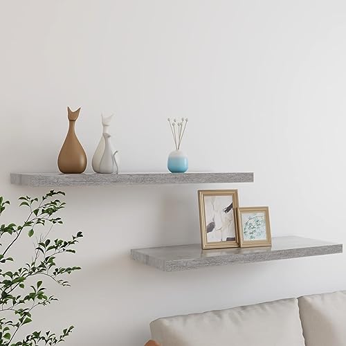 KLYEON Schweberegale 2 Stk. Betongrau 80x23,5x3,8 cm MDF,Schwebendes Wandregal in Betonoptik Perfektes Dekoelement für Sammler und Designfans Regalsysteme Möbel von KLYEON