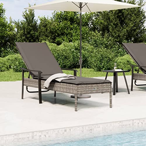 KLYEON Sonnenliege mit Auflage Grau Poly Rattan Gartenmöbel, Gartenmöbel-Sets von KLYEON