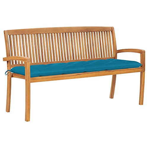 KLYEON Stapelbare Gartenbank mit Auflage 159 cm Massivholz Teak Gartenmöbel von KLYEON