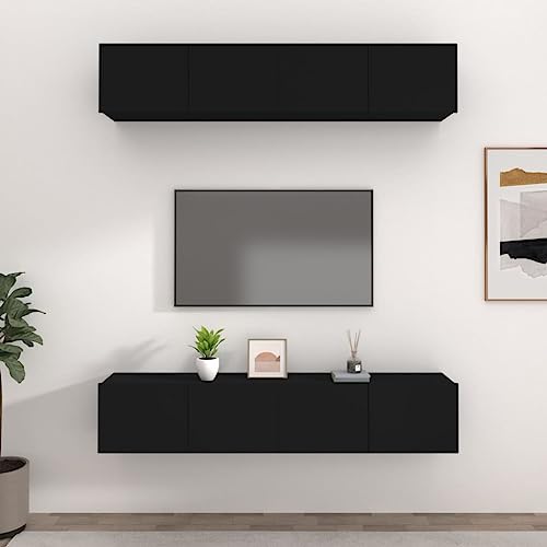 KLYEON TV-Schränke 4 STK. Schwarz Wohnzimmer Möbel stabil Kiefernholz for Schlafzimmer 80x30x30 cm Holzwerkstoff von KLYEON