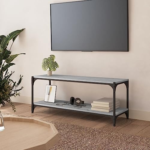 KLYEON TV-Schrank Grau Sonoma Modernes Design Wohnraum stabil for Tagungsraum 100x33x41 cm Holzwerkstoff und Stahl von KLYEON