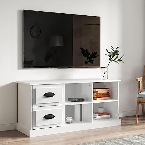KLYEON TV-Schrank Hochglanz-Weiß Holzwerkstoff Stauraum Wohnzimmer Möbel for Hotel 102x35,5x47,5 cm Holzwerkstoff von KLYEON