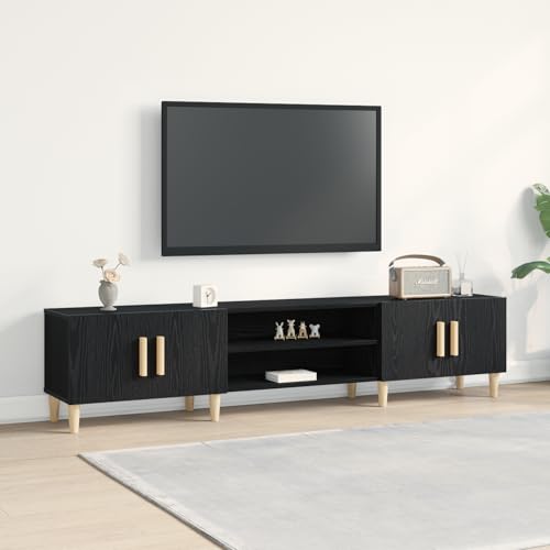 KLYEON TV-Schrank Schwarz Eiche stabil Modernes Design Betongrau for Schlafzimmer 180x31,5x40 cm Holzwerkstoff von KLYEON