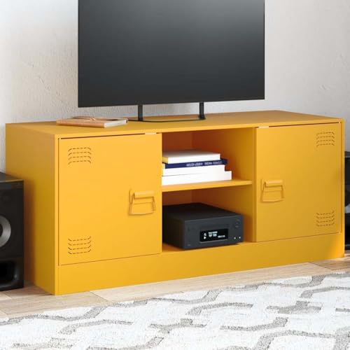 KLYEON TV-Schrank Senfgelb Wohnwand mit Stauraum Modernes Design Holz for Multimedia-Center 99x39x44 cm Stahl von KLYEON