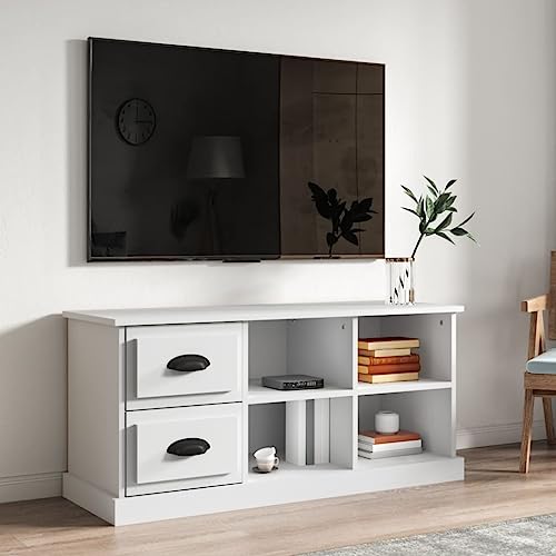 KLYEON TV-Schrank Weiß Betongrau Feuchtigkeitsbeständig naturbelassen for Wohnzimmer 102x35,5x47,5 cm Holzwerkstoff von KLYEON