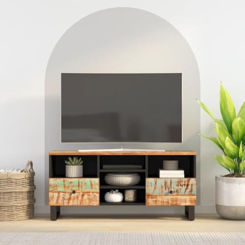 KLYEON TV-Schrank aus Holz Wandregal einfache Montage for Wohnzimmer 100x33x46 cm Altholz Massiv und Holzwerkstoff von KLYEON
