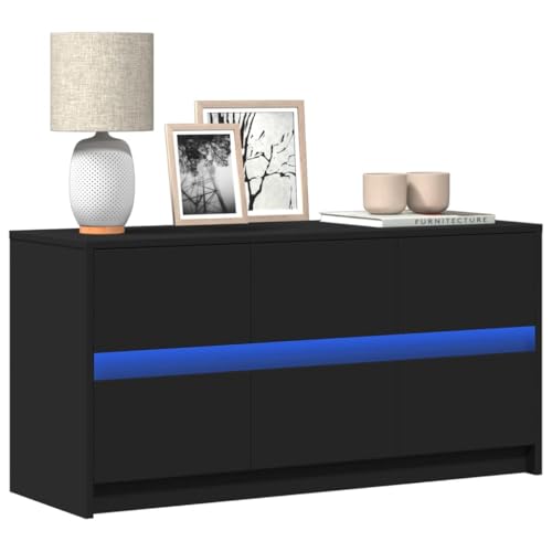 KLYEON TV-Schrank mit LED-Beleuchtung Schwarz weiß stabil Fernsehschrank modern for Multimedia-Center 100x34x50 cm von KLYEON
