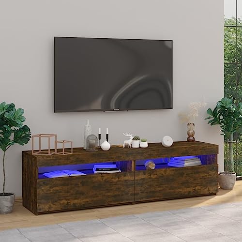 KLYEON TV-Schrank mit LED-Leuchten 2 STK. Räuchereiche Wandregal stabil Wohnwand mit Stauraum for Schlafzimmer 75x35x40 cm KLYEON TV-Schrank mit LED-Leuchten 2 STK. Räuchereiche Wandregal stabil Wohnwand mit Stauraum for Schlafzimmer 75x35x40 cm von KLYEON