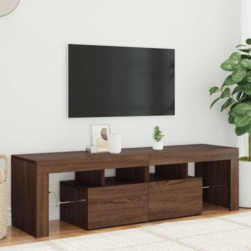 KLYEON TV-Schrank mit LED-Leuchten Braun Eichen-Optik Wohnwand mit Stauraum Holz Wandmontage for Tagungsraum 140x36,5x40 cm von KLYEON