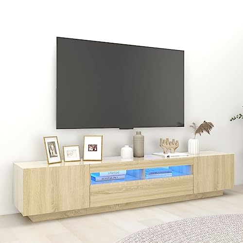 KLYEON TV-Schrank mit LED-Leuchten Sonoma-Eiche Wohnzimmereinrichtung Eukalyptusholz Vertikale Montage for Multimedia-Center 200x35x40 cm von KLYEON