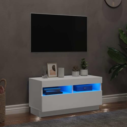 KLYEON TV-Schrank mit LED-Leuchten Weiß Modernes Design Medienständer einfache Montage for Tagungsraum 80x35x40 cm von KLYEON