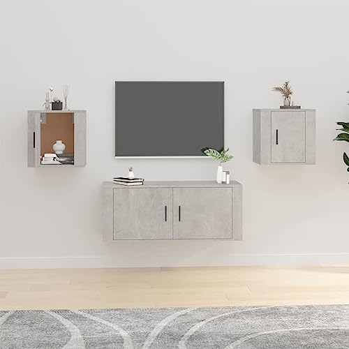 KLYEON TV-Wandschränke 2 STK. Betongrau Montagefreundlich geräumig Holz for Multimedia-Center 40x34,5x40 cm von KLYEON