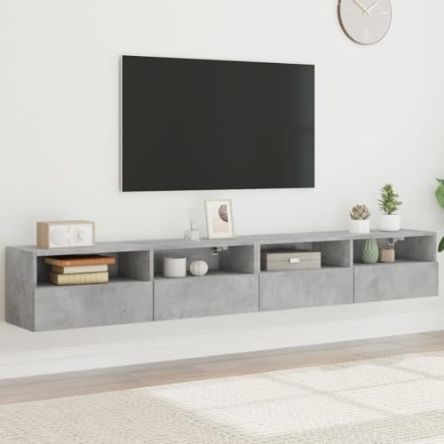KLYEON TV-Wandschränke 2 STK. Betongrau einfache Montage Regalsystem Montagefreundlich for Multimedia-Center 100x30x30 cm Holzwerkstoff von KLYEON