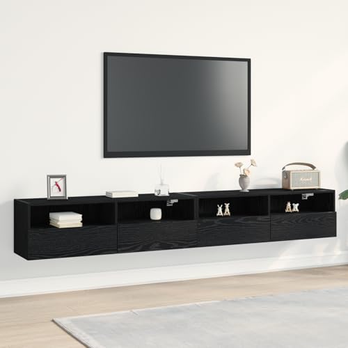 KLYEON TV-Wandschränke 2 STK. Schwarz Eiche Regalsystem Wohnzimmermöbel Montagefreundlich for Schlafzimmer 100x30x30 cm Holzwerkstoff von KLYEON