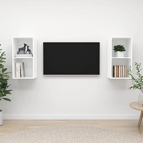 KLYEON TV-Wandschränke 2 STK. Weiß Holzwerkstoff Wohnzimmermöbel Wohnzimmermöbel Regalsystem for Wohnzimmer von KLYEON