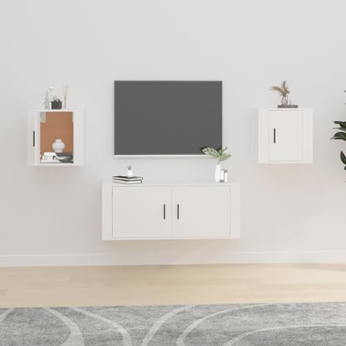 KLYEON TV-Wandschränke 2 STK. Weiß geräumig Holz Stauraum for Multimedia-Center 40x34,5x40 cm von KLYEON