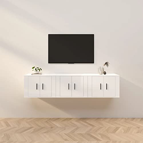 KLYEON TV-Wandschränke 3 STK. Hochglanz-Weiß Regalsystem Mediamöbel TVSchrankSet for Schlafzimmer 57x34,5x40 cm von KLYEON