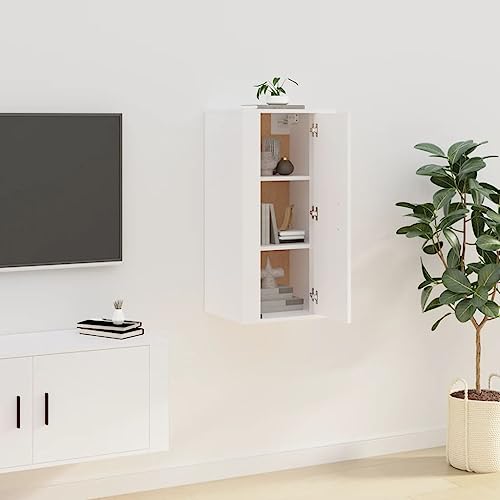 KLYEON TV-Wandschrank Weiß Robust Wohnzimmer Möbel viel Stauraum for Multimedia-Center 40x34,5x80 cm von KLYEON