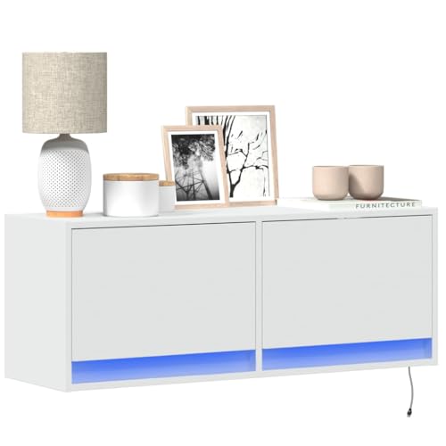 KLYEON TV-Wandschrank mit LED-Beleuchtung Weiß Wohnzimmereinrichtung TVMöbel Sonoma Eiche for Schlafzimmer 100x31x35 cm von KLYEON