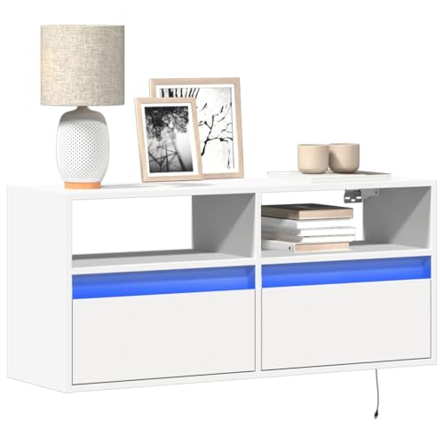 KLYEON TV-Wandschrank mit LED-Beleuchtung Weiß aus Holz Sonoma Eiche Montagefreundlich for Hotel 100x31x45 cm von KLYEON