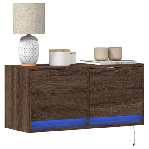 KLYEON TV-Wandschrank mit LED-Leuchten Braun Eichen-Optik Modernes Design Stauraum Wohnzimmermöbel for Hotel 80x31x38 cm KLYEON TV-Wandschrank mit LED-Leuchten Braun Eichen-Optik Modernes Design Stauraum Wohnzimmermöbel for Hotel 80x31x38 cm von KLYEON