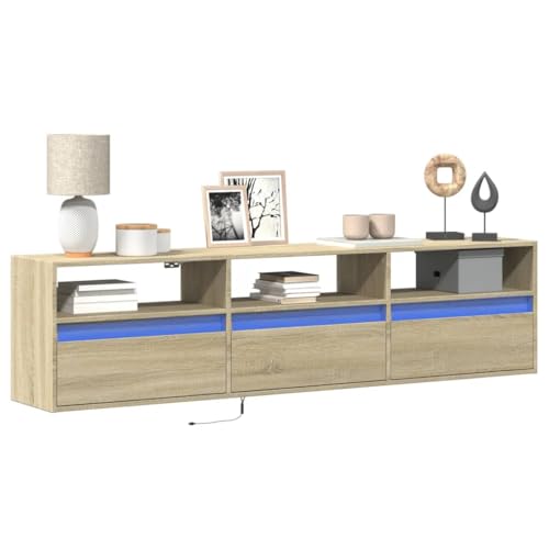 KLYEON TV-Wandschrank mit LED Sonoma-Eiche Modernes Design Hängeschrank Wohnzimmer Wohnzimmermöbel for Schlafzimmer 180x31x45 cm KLYEON TV-Wandschrank mit LED Sonoma-Eiche Modernes Design Hängeschrank Wohnzimmer Wohnzimmermöbel for Schlafzimmer 180x31x45 cm von KLYEON