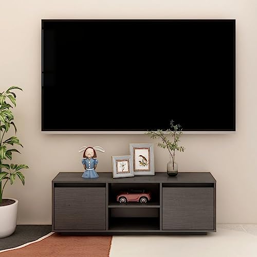 TV-Schrank Grau Wohnwand mit Stauraum Holz viel Stauraum for Wohnzimmer 110x30x40 cm Massivholz Kiefer von KLYEON