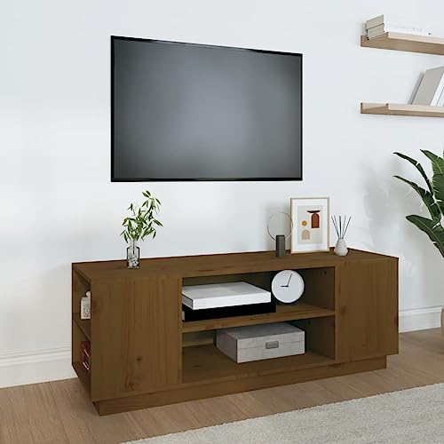 TV-Schrank Honigbraun Robust Betongrau Einfache Reinigung for Multimedia-Center 110x35x40,5 cm Massivholz Kiefer von KLYEON