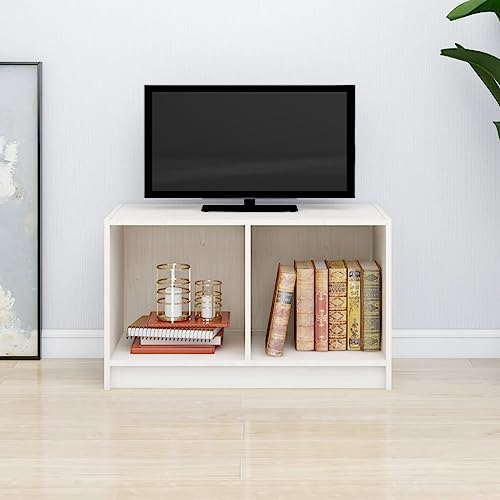 TV-Schrank Weiß Wohnzimmer Möbel Wohnzimmer geräumig for Multimedia-Center 70x33x42 cm Massivholz Kiefer von KLYEON