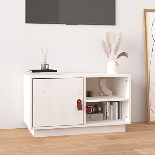 TV-Schrank Weiß Wohnzimmermöbel stabil Regalsystem for Multimedia-Center 70x34x40 cm Massivholz Kiefer von KLYEON