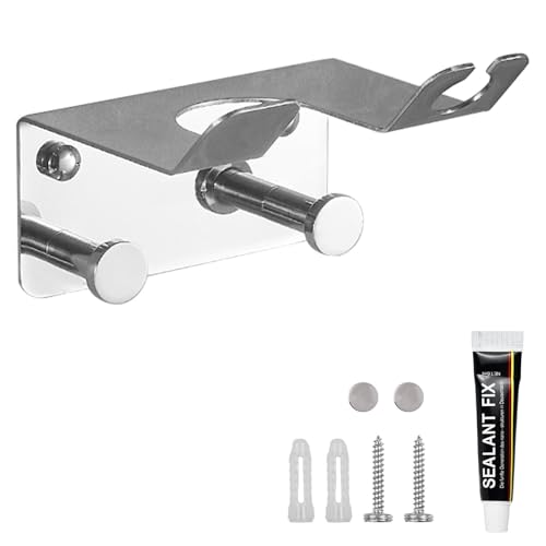 KLYKLL Haartrocknerhalter Selbstklebend Föhn Haarfön Halterung Silber Fönhalter Edelstahl Haartrockner Halterung Wandhalterung mit Schrauben Fön Fönhalterung mit Kabelhalter für Badezimmer Bad von KLYKLL