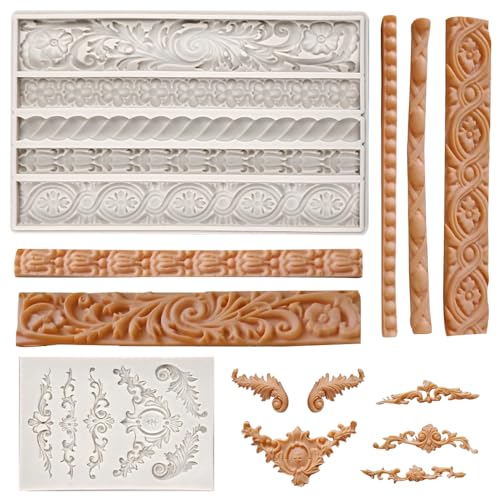 KLYNGTSK 2 Stück Barock Fondant Silikonformen 3D Barock Fondant Formen Vintage Silikon Kuchenform Barockstil Relief Silikonform Blumenrebe Fondant Formen Süßigkeiten Form für Fudge Kuchen Schokolade KLYNGTSK 2 Stück Barock Fondant Silikonformen 3D Barock Fondant Formen Vintage Silikon Kuchenform Barockstil Relief Silikonform Blumenrebe Fondant Formen Süßigkeiten Form für Fudge Kuchen Schokolade von KLYNGTSK