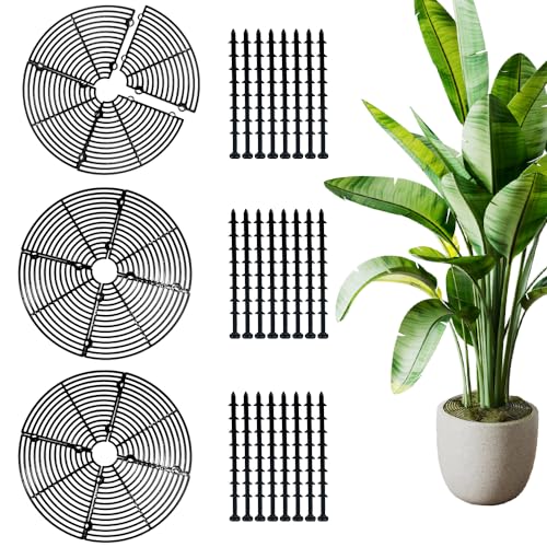 KLYNGTSK 3 Stück Runde Blumentopfgitter 30cm Blumentopf Bodenschutz Schwarz Blumentopf Abdeckung Kunststoff Schutzgitter mit Pfahlen Blumentopf Pflanzenschutzgitter zum Schutz von Kindern Haustieren von KLYNGTSK
