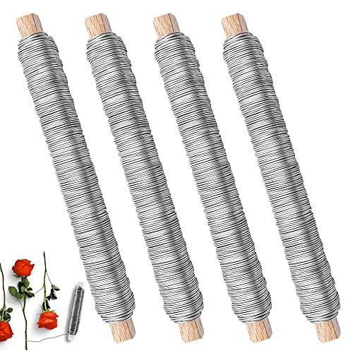 KLYNGTSK 4 Stück Blumen Wickeldraht Silber Bindedraht 0.7mm Gartendraht Pflanzendraht Verzinkt Gartendraht Basteldraht Gewickelt Floristendraht zur Befestigung von Blumen und Pflanzen von KLYNGTSK