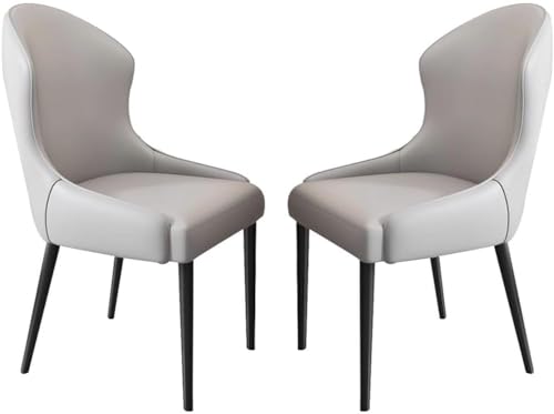 Exquisiter Esszimmerstuhl, verschleißfeste Esszimmerstühle aus Katzenkrallenleder, 2er-Set, für Küche, Wohnzimmer, Lounge, Thekenstühle, stabile Metallbeine aus Kohlenstoffstahl (Farbe: Hellgrau) von KLZUOPT